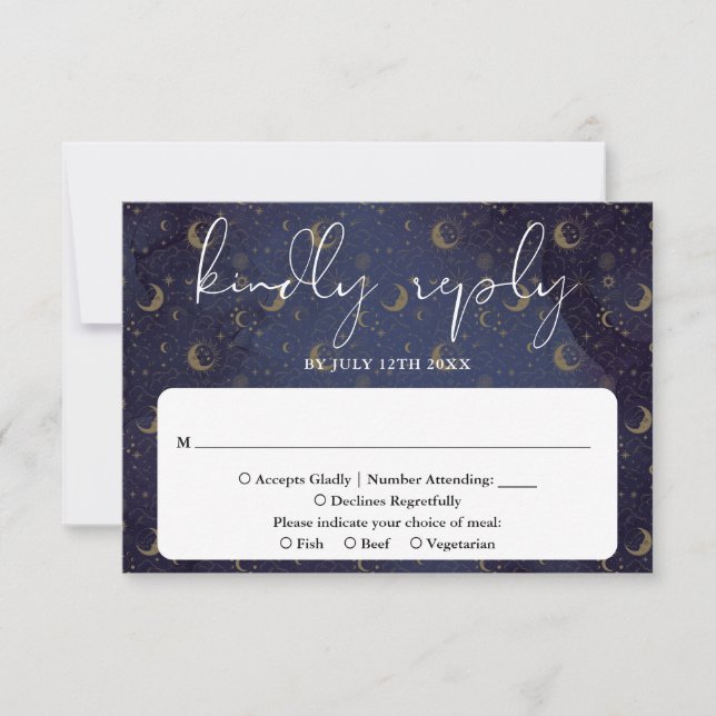 Cartons Réponse Élégant Mariage Mystique Céleste Script (Devant)