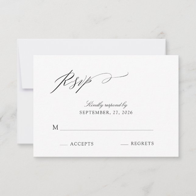 Cartons Réponse Élégant Mariage noir & blanc Script (Devant)
