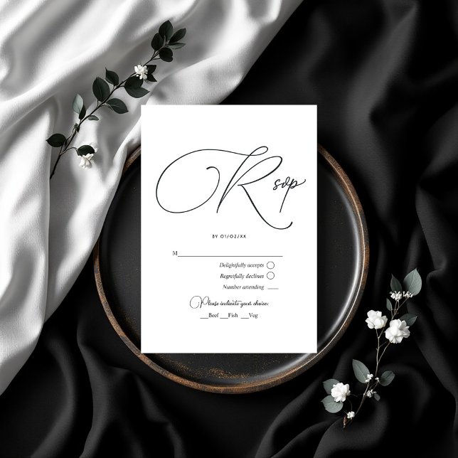 Cartons Réponse Élégant Mariage noir et blanc (Elegant Black and White Wedding RSVP Card)