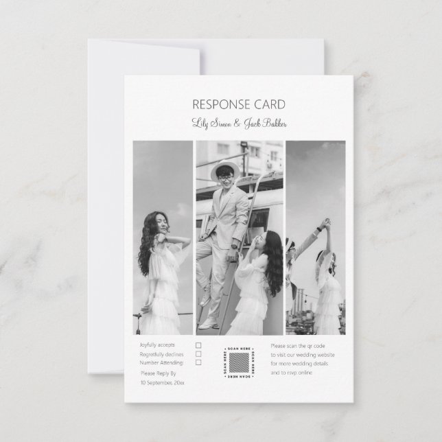 Cartons Réponse Élégant mariage photo noir et blanc (Devant)
