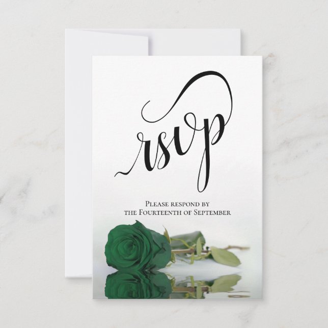 Cartons Réponse Élégant Mariage Rose vert émeraude à longue tige (Devant)