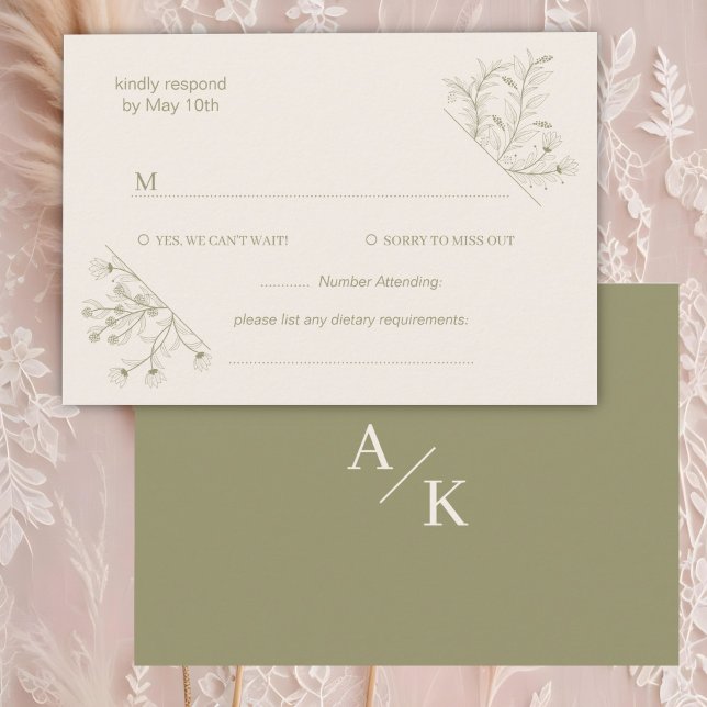 Cartons Réponse Élégant Mariage vert de mousse de fleurs (Créateur téléchargé)