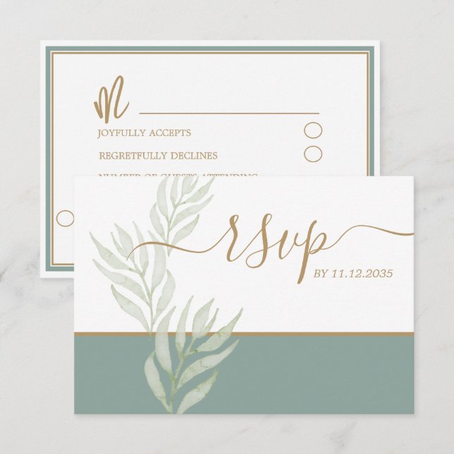 Cartons Réponse Élégant Mariage vert Foliage Sage (Devant / Derrière)
