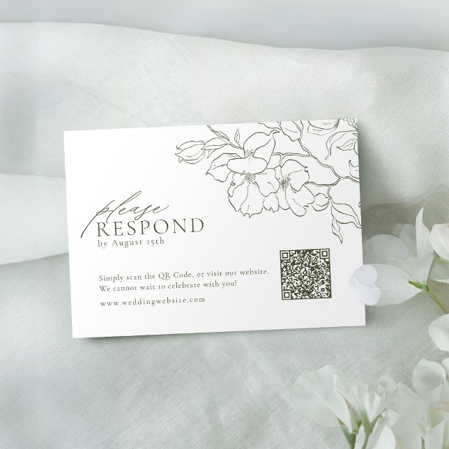 Cartons Réponse Elégant mariage vert sauge floral code QR (Elegant floral sage green wedding QR code RSVP Card)