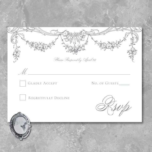 Cartons Réponse Élégant Mariage victorien français gris (Elegant French Gray Victorian Chinoiserie Wedding RSVP Card)