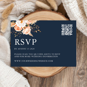 Cartons Réponse Elégant Marine Bleu Boho Chic Floral Mariage