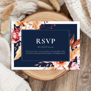 Cartons Réponse Elégant Marine Bleu Boho Chic Floral Mariage