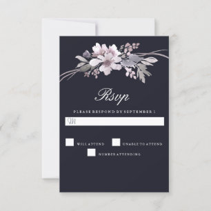 Cartons Réponse Elégant Marine Bleu Hiver Moderne Mariage Vertical