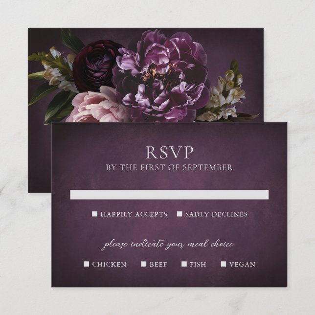 Cartons Réponse Elegant Maximalist Purple Floral Wedding (Devant / Derrière)
