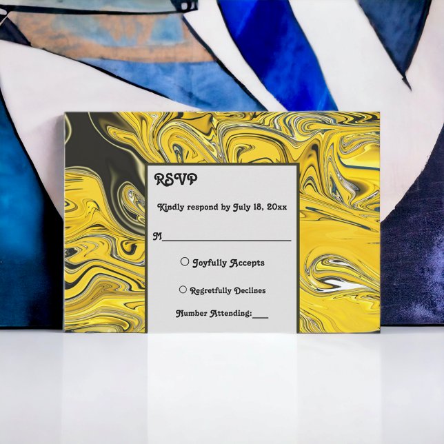 Cartons Réponse Élégant minimal Black Gold Pastel Abstrait Mariage (Créateur téléchargé)