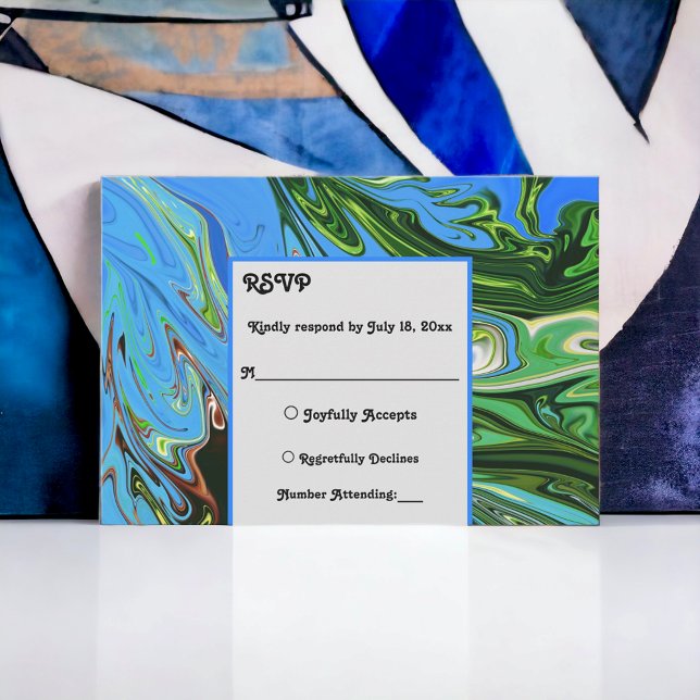 Cartons Réponse Élégant minimal bleu vert Abstrait Mariage de pein (Créateur téléchargé)