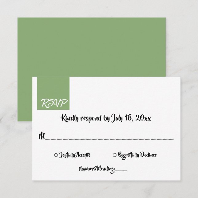 Cartons Réponse Élégant minimal chic vert moderne simple Mariage (Devant / Derrière)