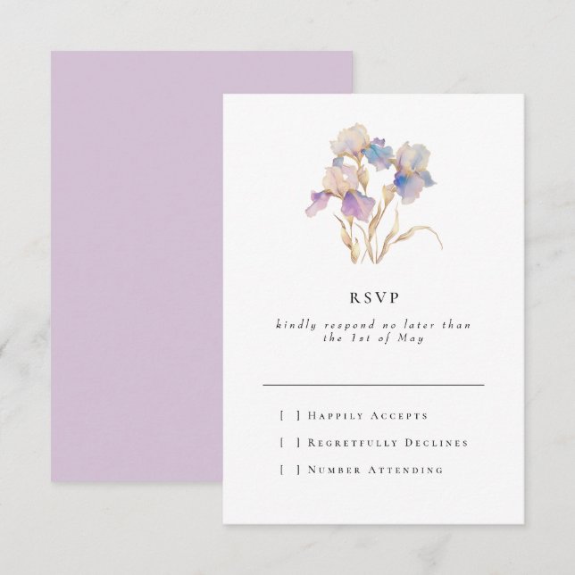 Cartons Réponse Élégant minimal Iris Floral (Devant / Derrière)