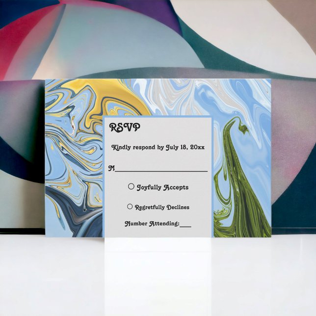 Cartons Réponse Élégant minimal vert jaune bleu Abstrait Mariage (Créateur téléchargé)