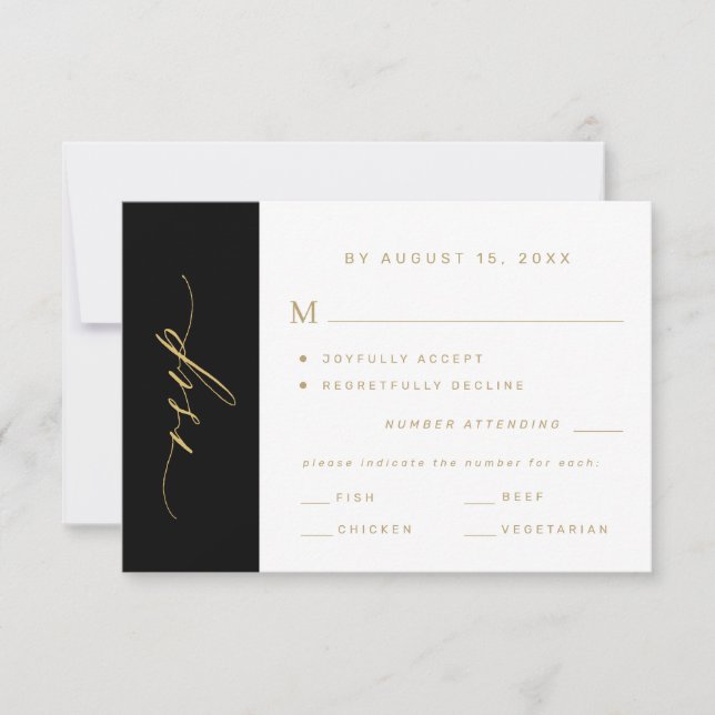 Cartons Réponse Elegant minimalist typography gold black wedding (Devant)