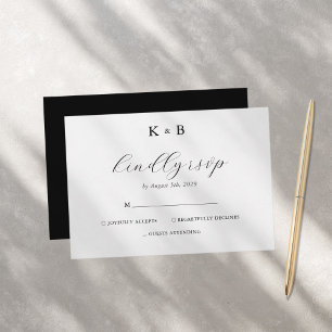 Cartons Réponse Élégant minimaliste blanc chic Mariage Monogramme
