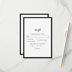 Cartons Réponse Élégant minimaliste noir blanc Mariage