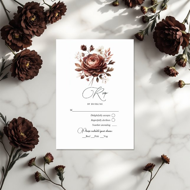 Cartons Réponse Élégant Mocha Mousse Mariage floral (Elegant Mocha Mousse Floral Wedding RSVP Card)