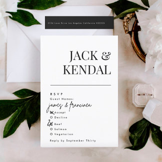 Cartons Réponse Elegant Modern Black and White Monogram Wedding