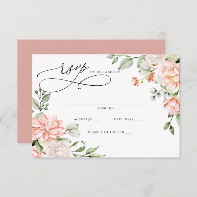 Cartons Réponse Elegant Modern Botanical Blush Floral Wedding (Devant / Derrière)