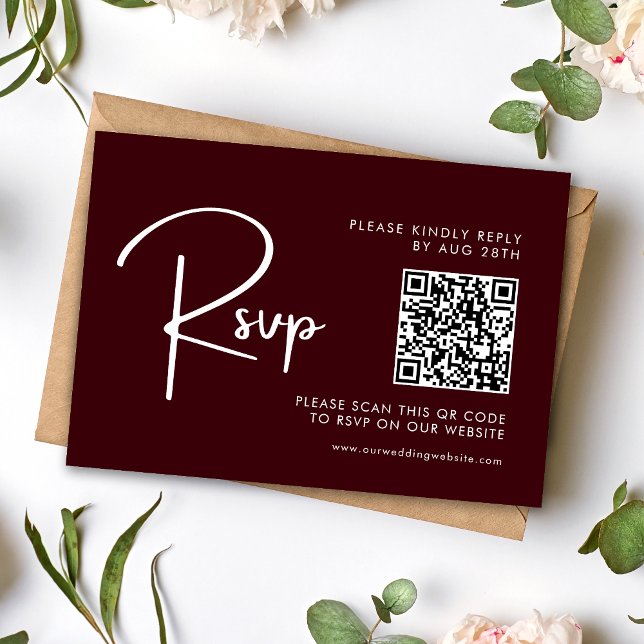 Cartons Réponse Elegant & Modern Burgundy Wedding QR Code (Créateur téléchargé)