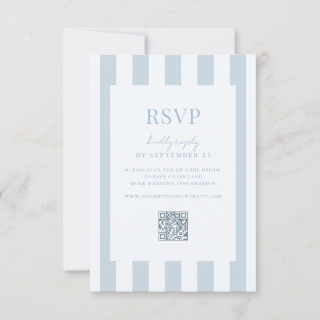 Cartons Réponse Elegant Modern Dusty Blue Striped Wedding (Devant)