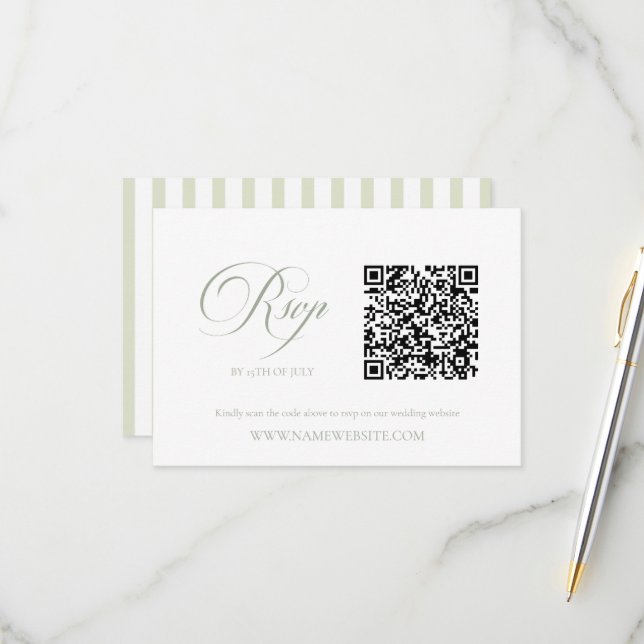 Cartons Réponse Elegant Modern Sage Green Wedding QR Code (Devant/Arrière en situation)