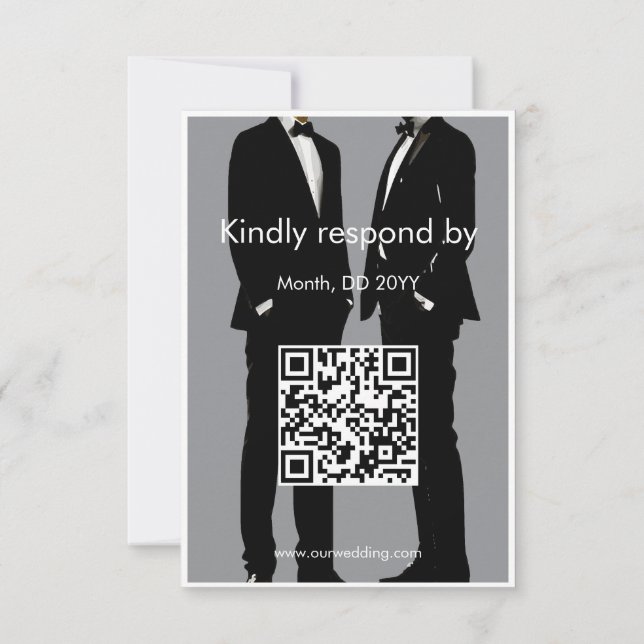 Cartons Réponse Elégant moderne Hommes gais Mariage QR Code (Dos)