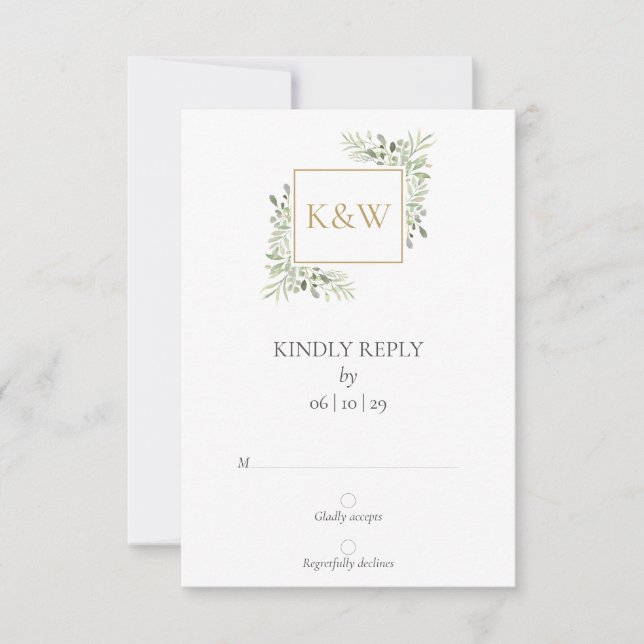 Cartons Réponse Élégant Monogramme Aquarelle Verdure Mariage (Devant)
