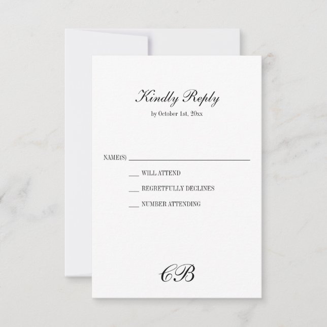 Cartons Réponse Élégant Monogramme de Mariage en Écriture Noir et  (Devant)