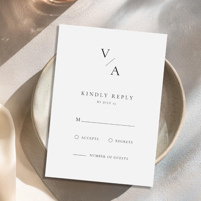 Cartons Réponse Élégant Monogramme moderne Mariage noir et blanc (Créateur téléchargé)