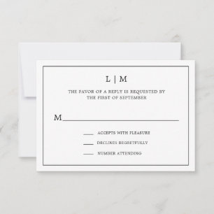Cartons Réponse Élégant Monogramme noir et blanc Mariage simple