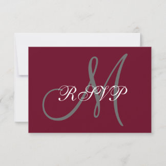 Cartons Réponse Élégant Monogramme Script Burgundy Grey Wedding RS