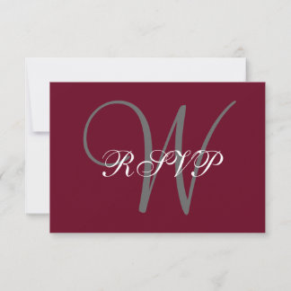Cartons Réponse Élégant Monogramme Script Burgundy Grey Wedding RS