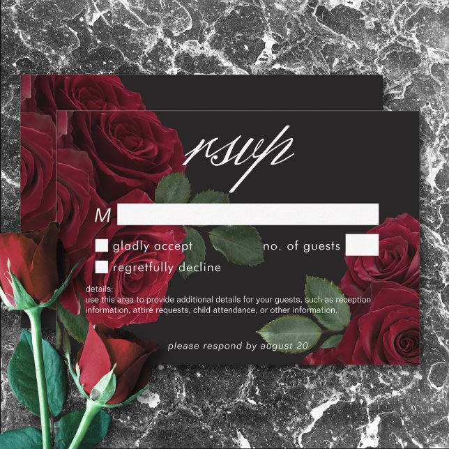 Cartons Réponse Élégant Moody Blood Red Roses Floral No Dinner (Elegant Moody Blood Red Roses Floral No Dinner RSVP Card)