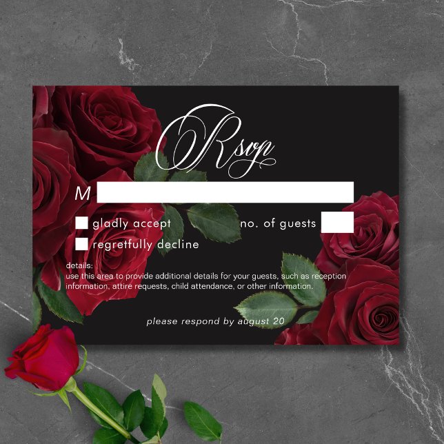 Cartons Réponse Élégant Moody Blood Red Roses Floral No Dinner (Elegant Moody Blood Red Roses Floral No Dinner RSVP Card)