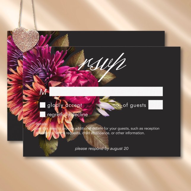 Cartons Réponse Élégant Moody Vibrant coucher de soleil Floral Pas (Elegant Moody Vibrant Sunset Floral No Dinner RSVP Card)