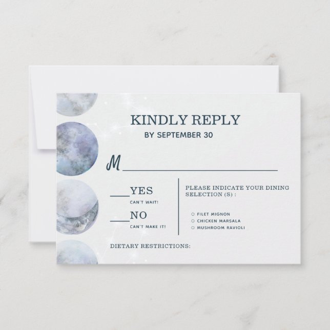 Cartons Réponse Élégant Moon Blue Gold Stars Mariage (Devant)