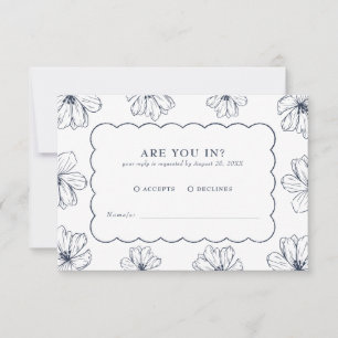 Cartons Réponse Élégant motif floral Mariage bleu