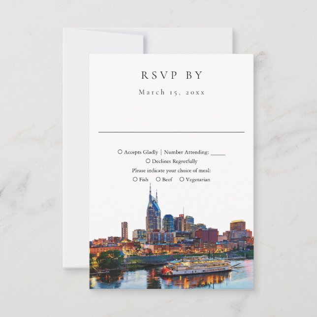 Cartons Réponse Elegant Nashville Riverfront Watercolor Wedding (Devant)