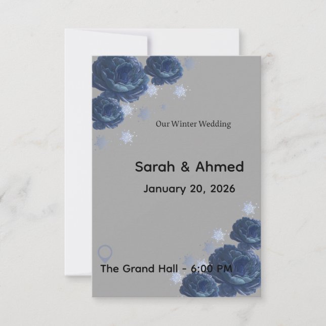 Cartons Réponse Elegant Navy Blue & Gold Winter Floral Wedding Inv (Devant)