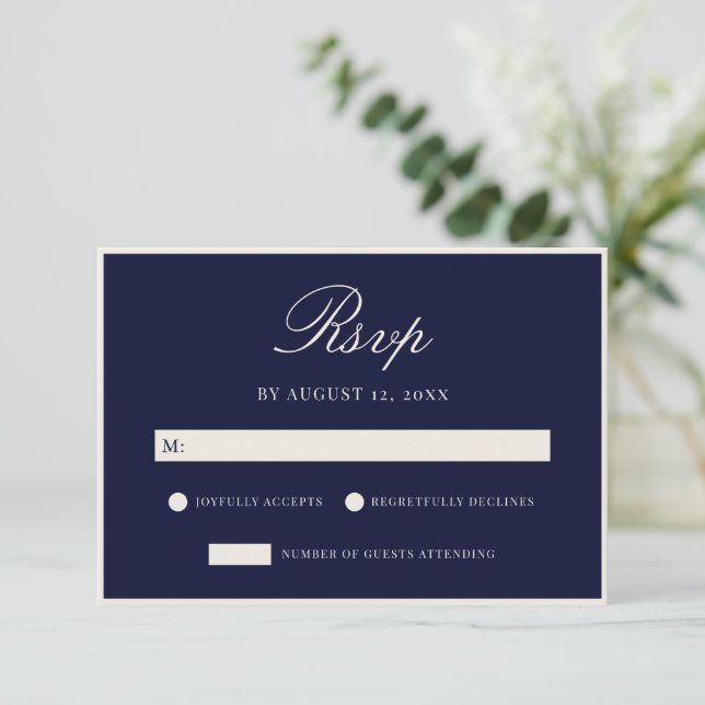 Cartons Réponse Elegant Navy Blue Old Money Wedding (Debout devant)
