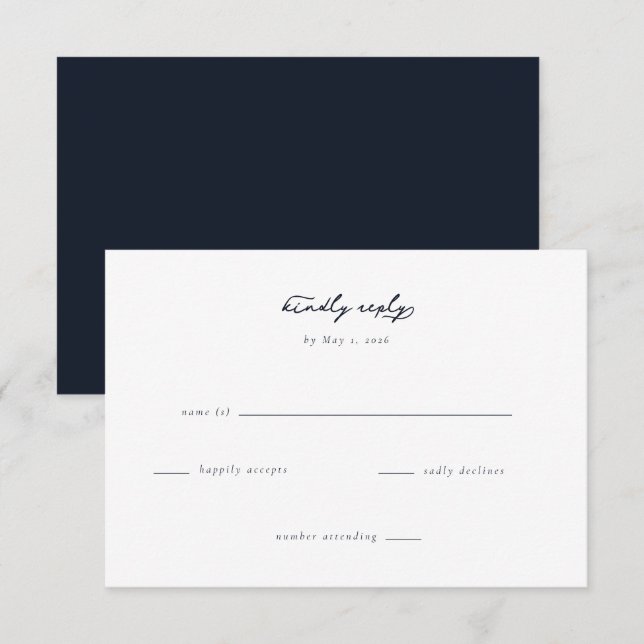 Cartons Réponse Elegant Navy Minimalist Calligraphy (Devant / Derrière)