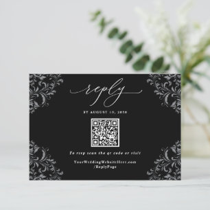 Cartons Réponse Elégant Noir et Blanc QR Code Vintage Mariage