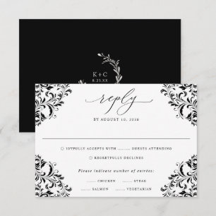 Cartons Réponse Élégant noir et blanc Vintage classique Mariage RS