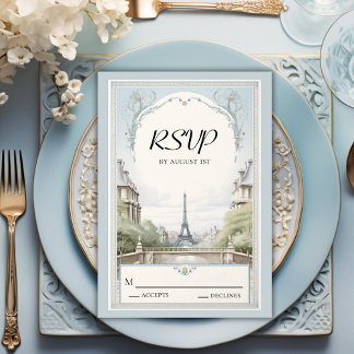 Cartons Réponse Elégant Paris Tour Eiffel Mariage bleu Poudrier
