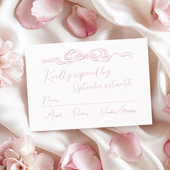 Cartons Réponse Élégant Pastel Pink Mariage de la main tiré (Elegant Pastel Pink Hand Drawn Bow Wedding RSVP Card)