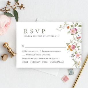 Cartons Réponse Élégant Pastel rose Boho Fleurs sauvages Mariage