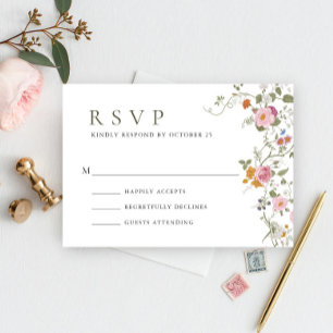 Cartons Réponse Élégant Pastel rose Boho Fleurs sauvages Mariage