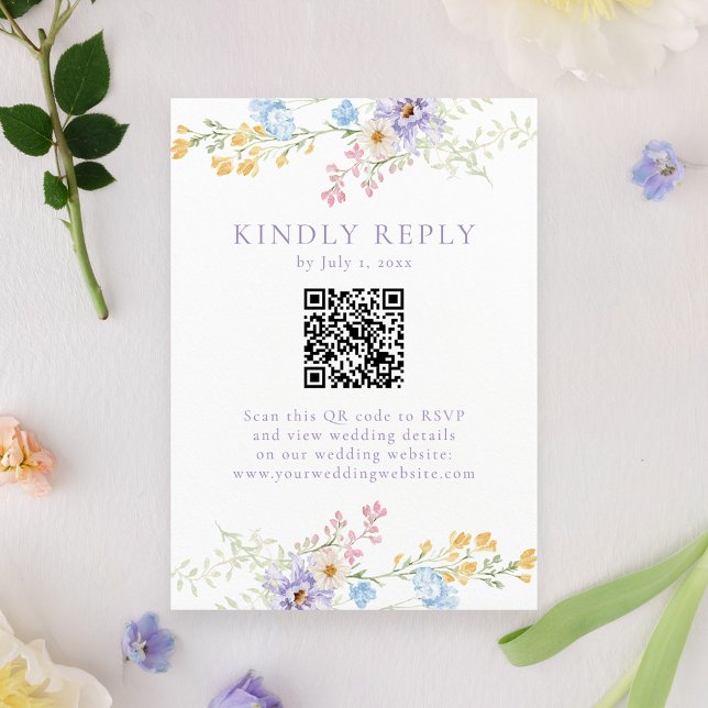Cartons Réponse Elegant Pastel Wildflower Garden QR Code Wedding (Créateur téléchargé)